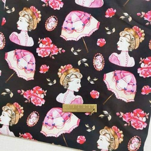 Brand New Sweet Pink Flower Lady Umberlla Printed Cotton Fabric 50x105cm Design 008 Fabric Patchwork for Cloth Dress Party Home