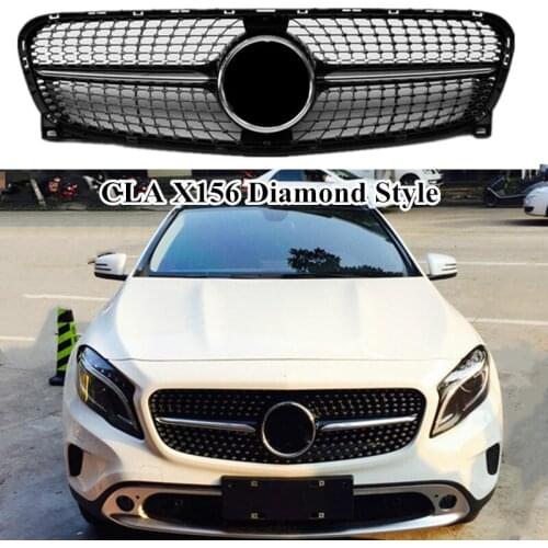 Front Auto Grill Grille For M-ercedes B-enz GLA Class X156 GLA200 GLA250 GLA45 2014-2019 ABS Black Silver Diamond Mesh Grille
