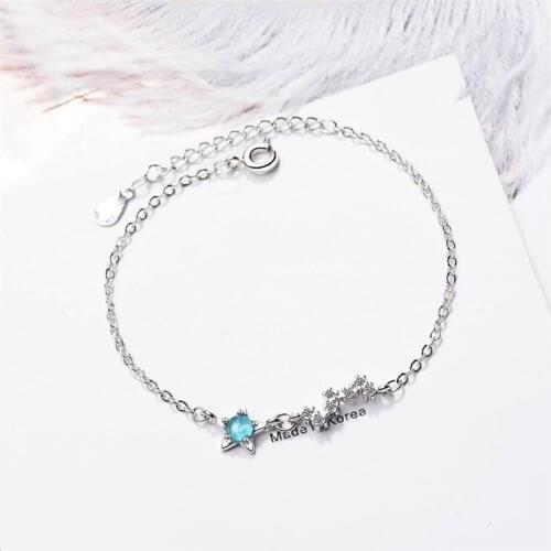 Sole Memory Blue Crystal Stars Literary Sweet Cute 925 Sterling Silver Female Resizable Bracelets SBR188
