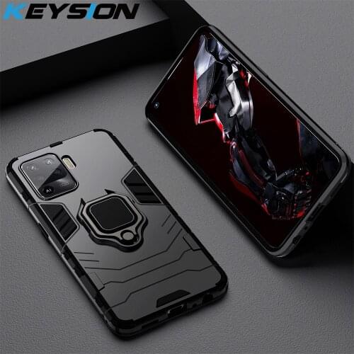KEYSION Shockproof Armor Case for OPPO A94 A74 A54 A73 A93 5G F19 Ring Stand Phone Cover for Realme Narzo 30 Pro 30A 20 Pro 10