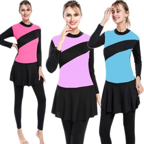 Plus Size Muslim Swimwear Women Modest Patchwork Full Cover Long Sleeve Swimsuit Islamic Hijab Islam Burkinis Wear Bathing Suit