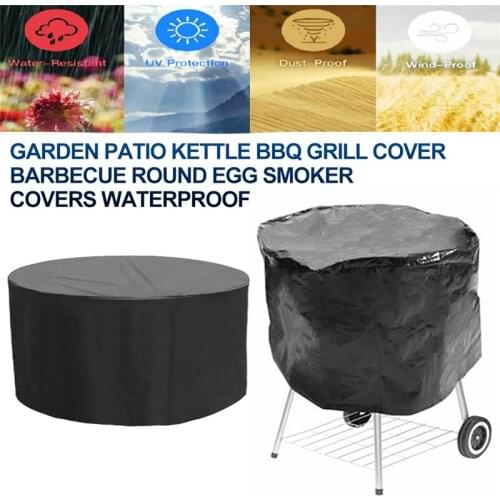 Garden Patio Kettle BBQ Grill Cover Black Barbecue Round Egg Smoker Cover Anti Dust Protector for Gas Charcoal Electric Barbecue