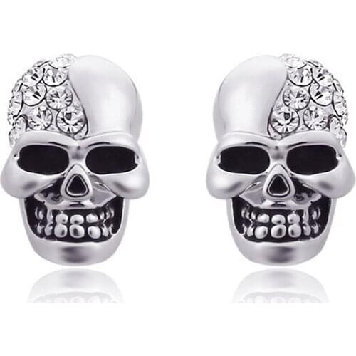 Retro Smooth Skull Full Zircon Stud Earrings Punk Men and Women Unisex Hip Hop Rock Jewelry Gift Halloween Accessories