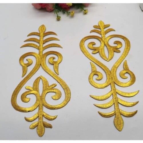 YACKALASI 5 Pieces/Lot Gold Embroidered Appliqued Fabric Applique Gold Metallic Patches 9cm*21cm