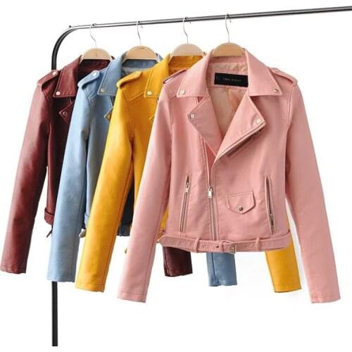 2019 Autumn Winter Casual Faux PU Leather Jacket Women Zipper Short Motorcycle Jackets Lady Long Sleeve Short Basic Coat R299