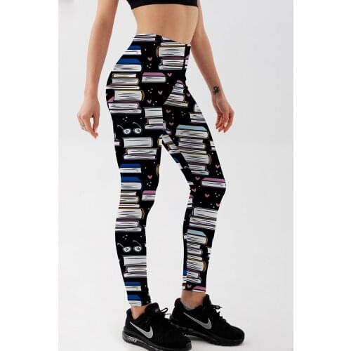 2018 Women Fashion Leggings Workout Fitness Casual Pants Trousers Books Printed High Waist Pants S-XXXXL