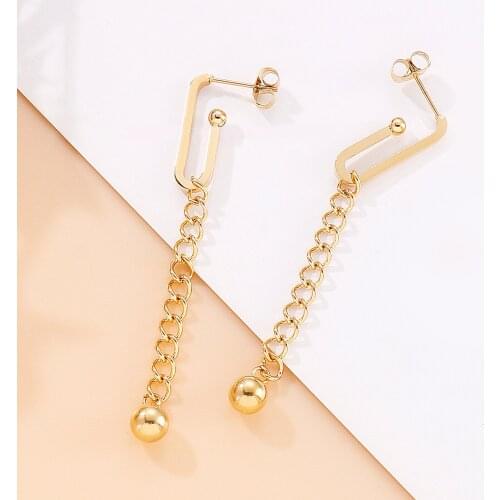 Long Tassel Chain Bead Charm Earrings For Women Fashion Simple Stainless Steel Jewelry Party Gift