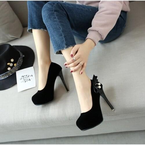 Size 35-42 women pumps Flock Slip On 12.5CM Thin Heels High heels Round Toe waterproof Shallow mujer bombas women shoes