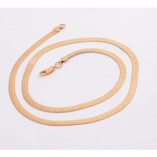 Gold plating necklace width 5mm flat bone snake chain Rose gold I LOVE YOU heart shape necklace