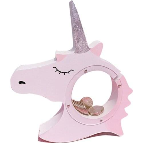 1PC New Unicorn Money Boxes Transparent Wooden Piggy Bank coin box Kids Gift Children 's Room Decoration MA 001