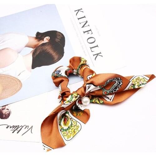 1pcs Large Hair Bows Scrunchies Silk Ponytail Holder,Hair Accessories,Elastic Printed Hair Bands,Pearls Bowknot Hair Scrunchy