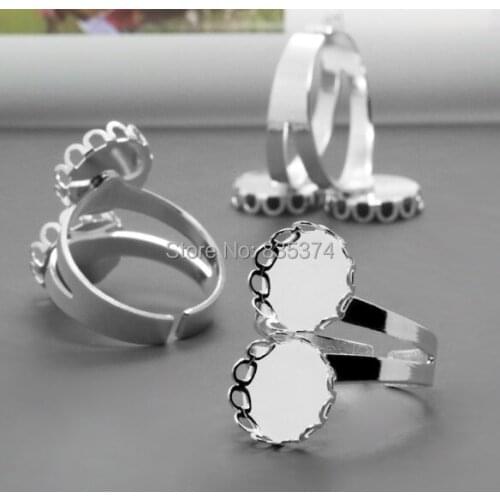 100PCS Inner 12mm Silver Plated Ring Bezel Setting Base Jewelry Finding Lace Edged Tray for Glass Cabochons/Domes