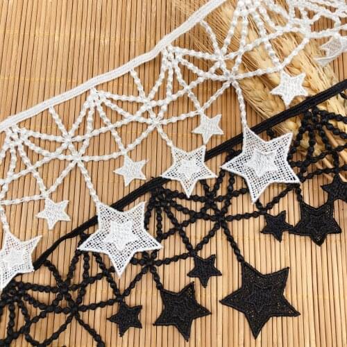 15Yards 10cm Black White Tassel Lace Trim Hollow Stars Water-Soluble Embroidery Lace Fabric For DIY Sewing Craft Wedding Decor