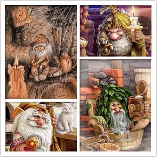 5D DIY Diamond Painting White Beard Land Grandpa Broom Cartoon Cross Stitch Diamond Embroidery Mosaic Home Decoration Gift