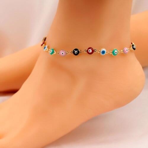 Evil Eye Ethnic Ankle Beaded Bracelets Leg Necklace Chains for Women Foot Jewelry Anklets Bijoux Femme 2021 Beach Accessories