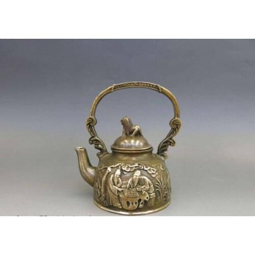 Decoration bronze factory Pure Brass Antique Old Elaborate Chinese Copper Two Old Man chess water teapot