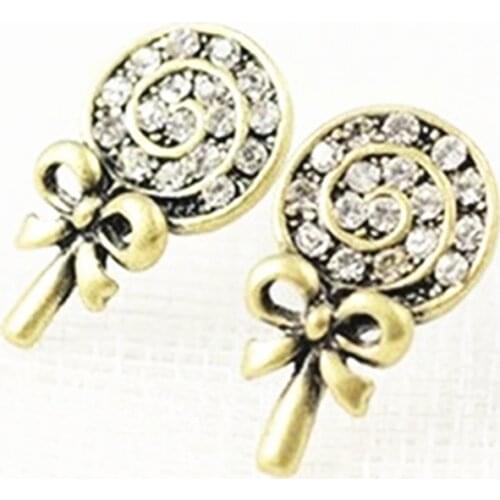 Bronze Korean Jewelry White Crystal Earrings make-up Mirror Bow Lollipop Earrings Crystal Earrings Flash Fashion Crystal Earring
