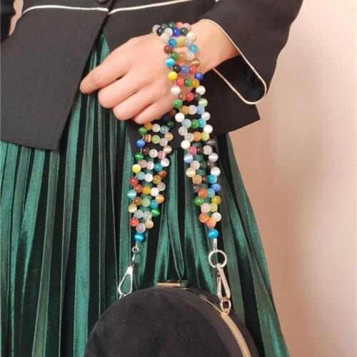 Design natural beads weaving rainbow color hand bag chain accessories for bag shoulder chain