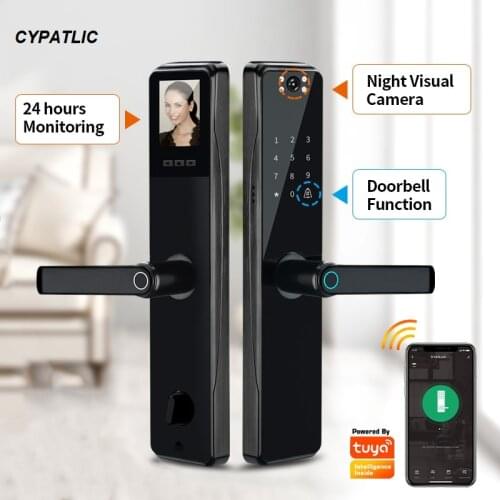 Camera Monitoring Lock Tuya Biometric Fingerprint, Security Intelligent Smart Lock With WiFi APP Password RFID Door Lock