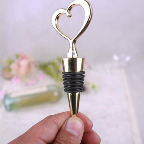 Elegant Gold Color Heart Shaped Red Wine Champagne Wine Bottle Stopper Valentines Wedding Gifts LX6715