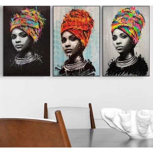 Graffiti Art African Black Woman Posters and Prints Abstract African Girl Canvas Paintings on The Wall Art Picture Home Decor