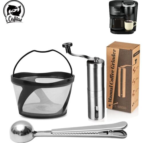 ICafilas Reusable Refillable Coffee Filter for Keuing K-Dou Brewers & K-Dou Essential Coffee Machine with Grinder Spoon
