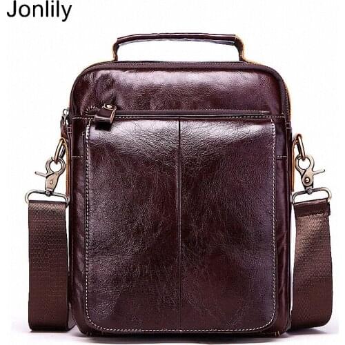 Jonlily Mens Genuine Leather Simple Shoulder Bag Retro Briefcase Casual Messenger Crossbody Bag Daybag Teens Purse -KG526