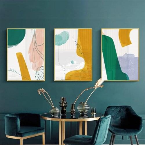 Nordic Abstract Watercolor Yellow Green Lines Canvas Art Painting For Living Room Bedroom Posters And Prints Wall Home Decor