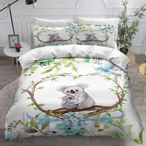 HELENGILI 3D Bedding Set Koala Print Duvet Cover Set Bedclothes with Pillowcase Bed Set Home Textiles #KLA21