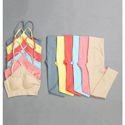 2PCS Seamless Yoga Suit set Women Gym Fitness Clothing High Waist Leggings Bra Yoga Set Training Sport Halter Sportswear