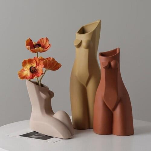 Nordic Creative Woman Body Art Vase Ceramic Flower Vase Ornament Desktop Decoration Accessories Living Room Display Artware Gift