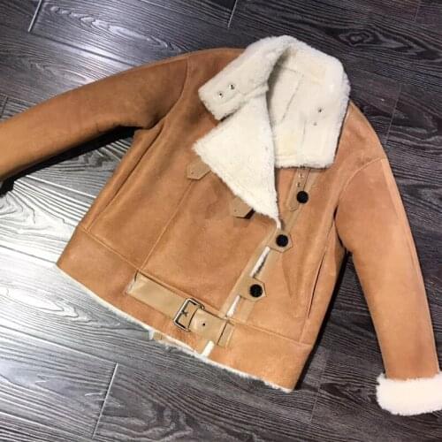 Jacket ladies women shearling real lamb leather coat
