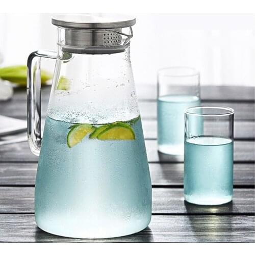 Borosilicate Glass Pitcher with Handle, Heat Resistant Water Carafe with Stainless Steel Lid, 1500ml/1800ml Teapot Kettle