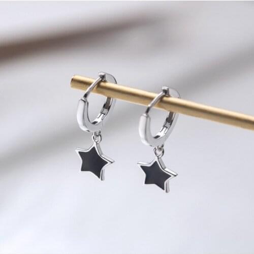Fashion Jewelry Star Earrings 2021 New Design Silvery Plating Hot Selling Black Enamel Drop Earrings For Girl Lady Gifts