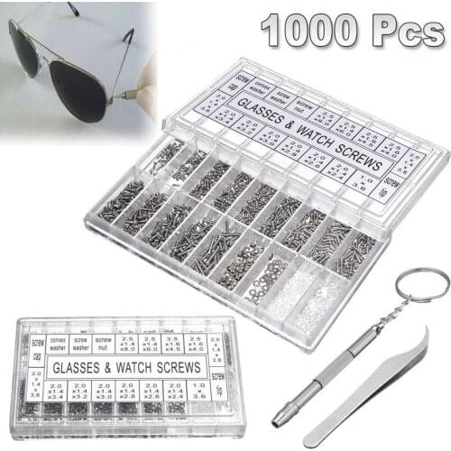 1000pcs Eyeglass Screw Accessories Screw Kit Home Repair Box Combination Set 4 in 1 Eye Glasses Repair Screwdriver