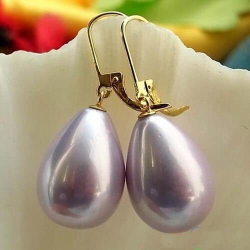 New Favorite Pearl Earrings Huge 20mm Purple Drop South Sea Shell Pearl 14k/20 Gold Dangle Earring Charming Lady Gift