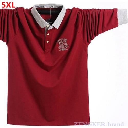Autumn mens plus size loose and thin 5XL lapel polo shirt top special body long-sleeved T-shirt Cotton