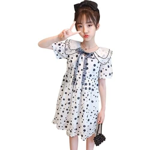 Dress Girl Dot Pattern Girl Dress 2021 Newest Children Dresses Summer Costume For Girls 6 8 10 12 14