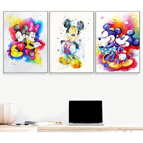 Disney Anime Canvas Painting Mickey and Minnie Mouse Posters and Prints Wall Art Pictures for Living Kids Room Home Decoration