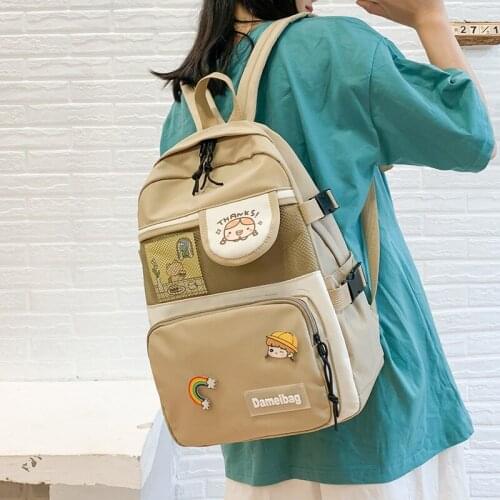 College Book Lady Badge Backpack Kawaii Fashion Girl School Bag Trendy Women Cute Backpack Nylon Female Harajuku Bag Student New
