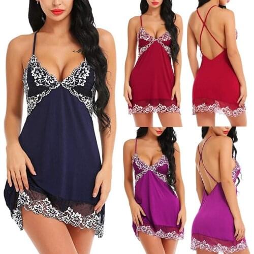 Sexy Lingerie Women hot erotic underwear Silk Lace Babydoll V neck Nightdress Nightgown Sleepwear sex clothes exotic dresses