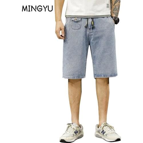 Summer Mens Loose Denim Shorts Short Mens Fashion Loose Jeans Hip-hop Street Five-point Wide-legged Large Lace-up Shorts Men