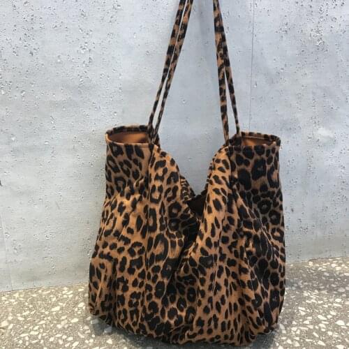 Woman canvas Shoulder Bag Reusable Leopard Shopping Bags Tote Female Handbag High Capacity Women Casual Solid Color Shoulder Bag