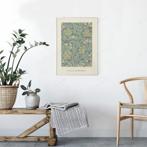 William Morris Affiche - Green Flowers Illustration - Printable Exhibition Poster - Instant Download Vintage Art Print