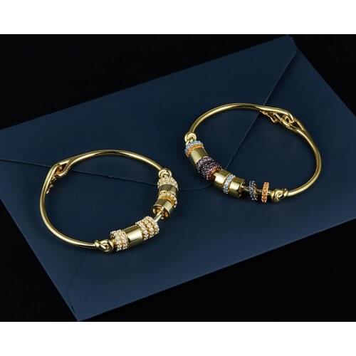Top Quality Vacuum Plating K Gold Pave Fancy CZ Stones Sliding Phalanx Circles Bangle Bracelets For Women Casteт Jewelry