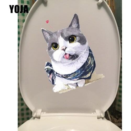 YOJA 19.6*24.7CM Cartoon Cat Toilet Sticker Wall Decor Art Stickers Mural Home Decoration T1-0049