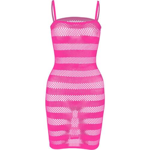 Plus Size Women Sexy Nightdress Mesh Striped Suspender Skirt Short Sexy Babydoll Perspective Pajamas Erotic Lingerie