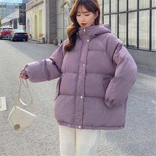 2021 Winter Fashion New Short Loose Large Size Hooded Long Sleeve Bread Thicken Warm Cotton Jacket Women Trendy H220