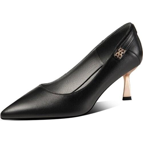 ZJVI Woman Sexy Pointed Toe 6.5cm Thin High Heels Pumps For Women Summer Black Genuine Leather Shoes Ladies Girls Shoes 2021