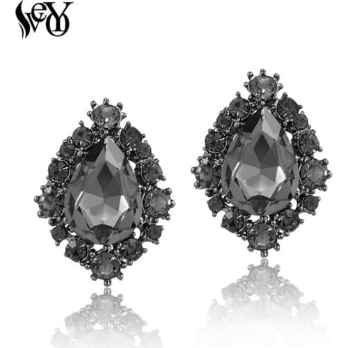 VEYO Water Crystal Stud Earrings for Women Rhinestone Round Earrings Brand New Design Boucle D'oreille Mujer